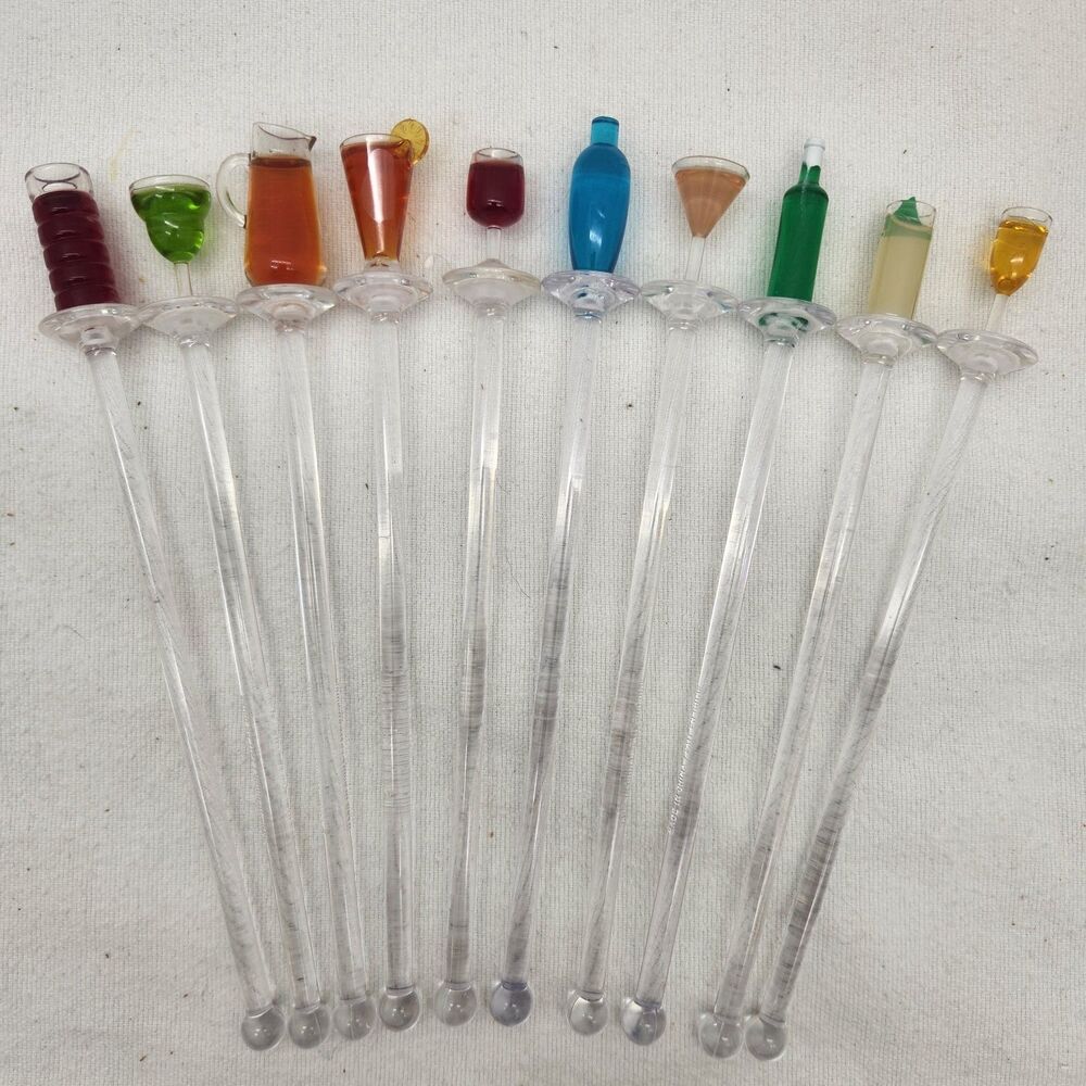 Swizzle Sticks Drink "Happpy Hour" Prodyne Acrylic 8" Lot Of 10 Stirrers Vintage